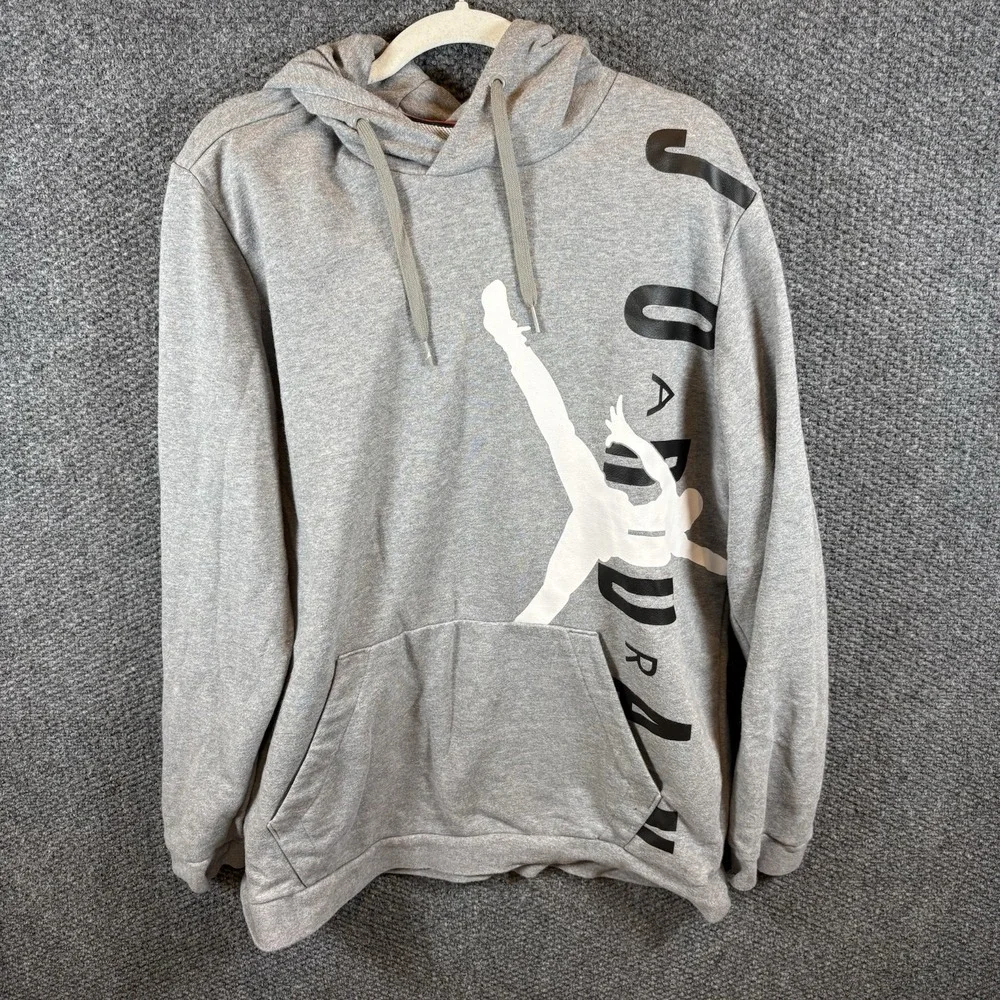 Jordan Nike Over the Head Hoodie Men's Size L- Gray White Logo